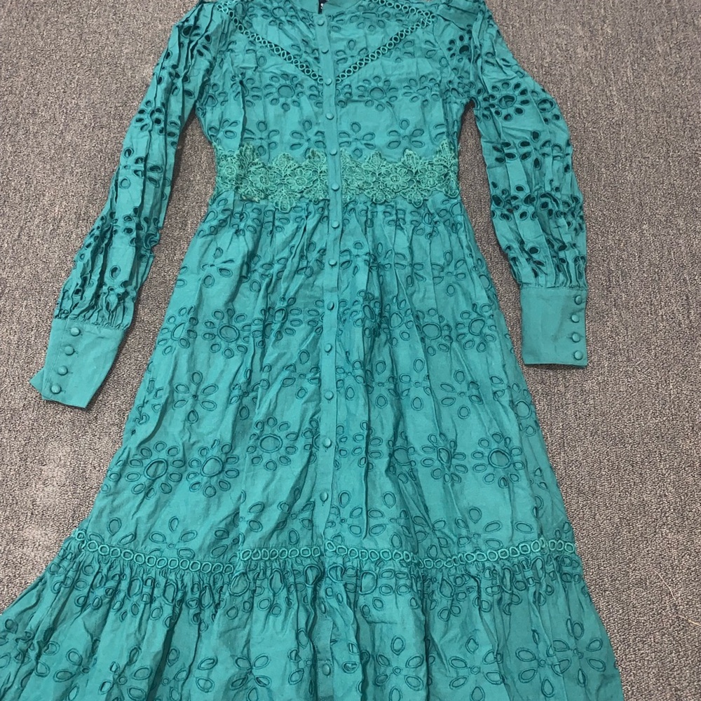 Karen Millen Teal Embroidered Long Sleeve Dress